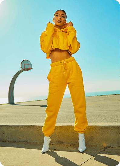 Model in yellow outfit